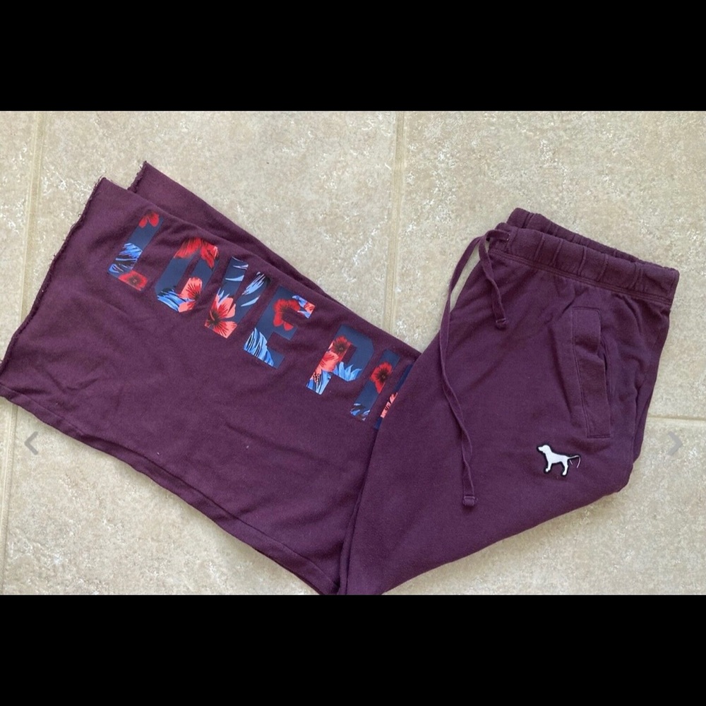 COPY - Victoria Secret Pink Boyfriend Sweat Pants Size Large! Burgundy Floral.